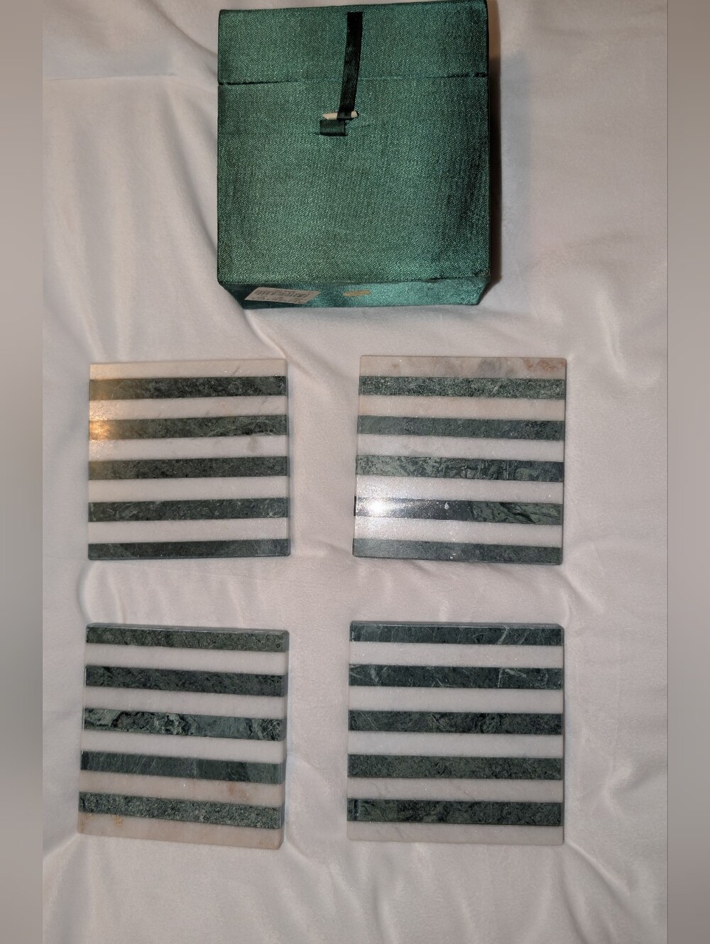 Henri Bendel Coaster Set Marble Green White Vintage NWT